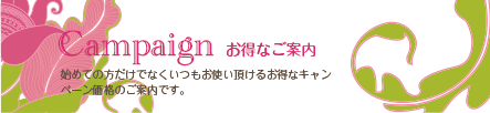 キャンペーンお得なご案内　初めての方だけでなくいつもお使い頂けるお得なキャンペーン価格のご案内です。